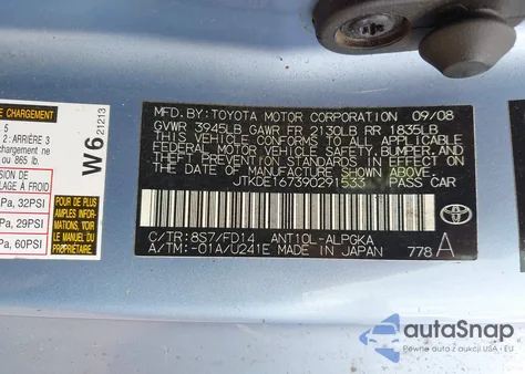 2009 Scion Tc from USA, damaged, VIN JTKDE167390291533